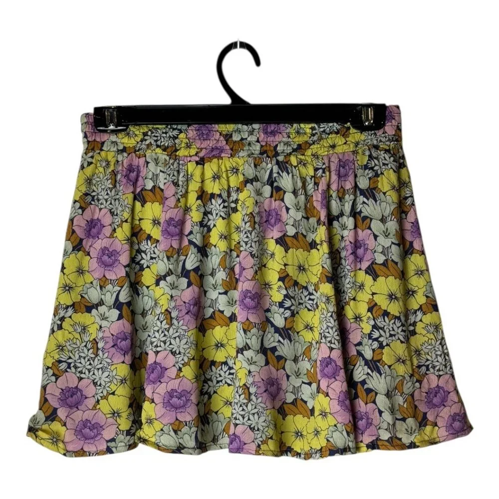 Anthropologie Leifnotes Skirt Women 4 Yellow Purple Floral A Line Mini‎ Bohemian